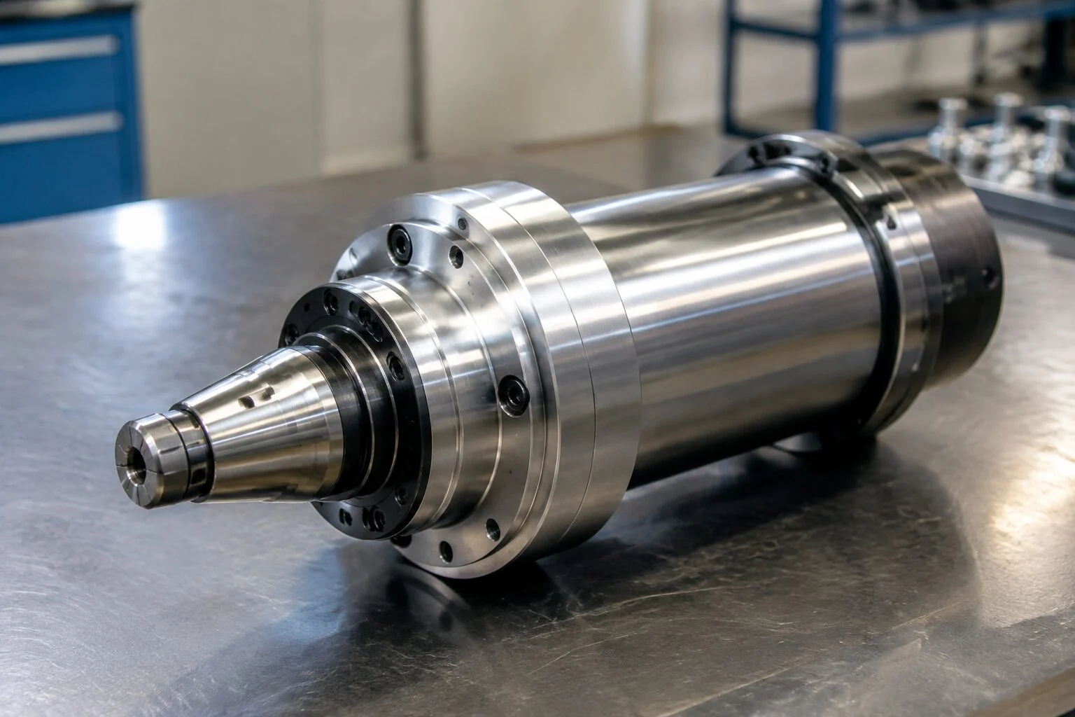 Precision machine tool spindle on a workbench