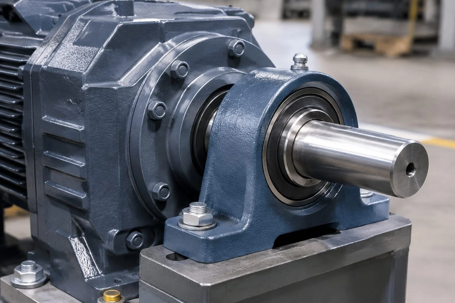 Bearing housing mounted on an industrial gearbox shaft